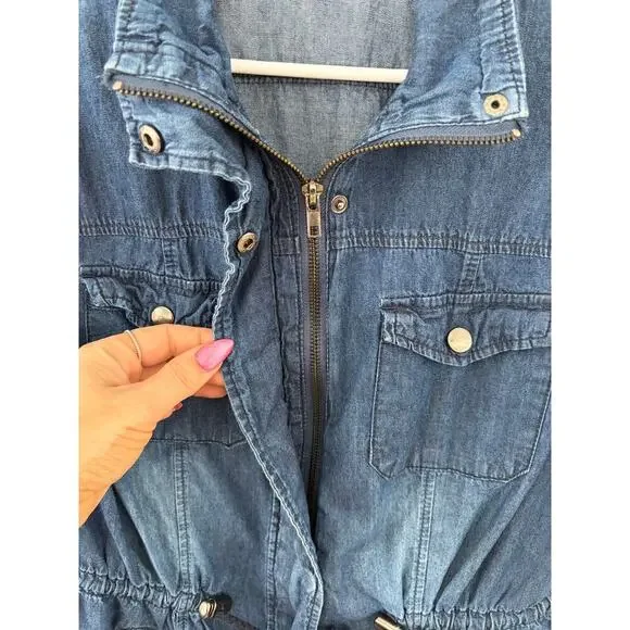 Cavalini Denim Utility Jacket | Zip Front Drawstring Waist | Lightweight | Size - Picture 5 of 9